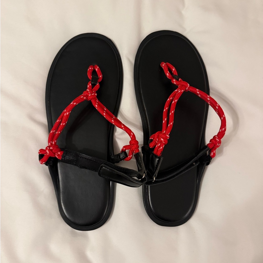 Amazon Women's Black Sandals with Red Rope Straps